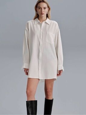 Classic White Pinstripe Button-Down Shirt Dress